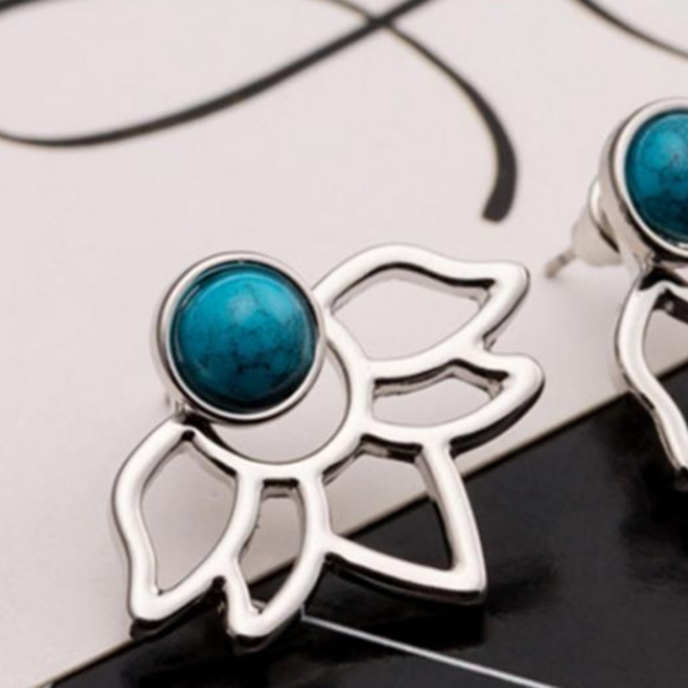 Blue Lotus Flower Stud Earrings - Picture 2 of 5